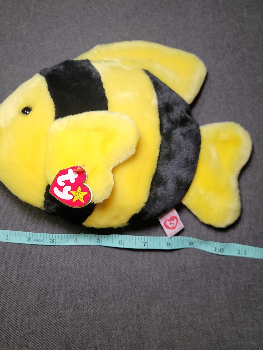 Vintage TY Beanie Buddies Bubbles Fish Plush Yellow Black w/ Tags